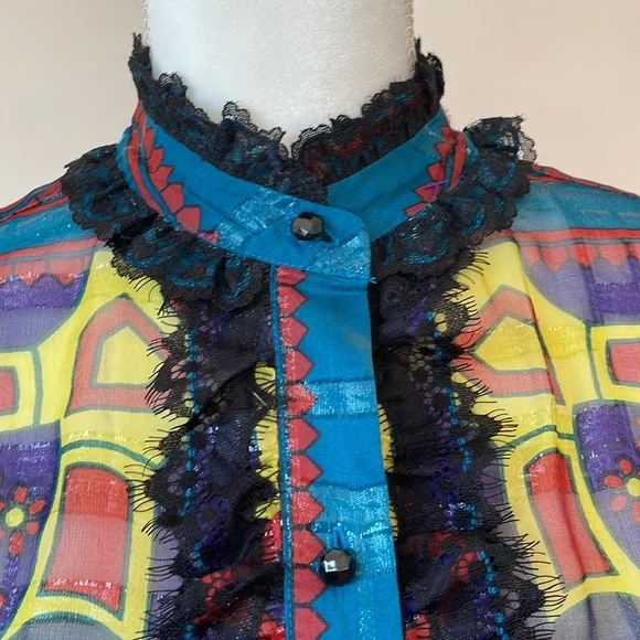 Rare Anna Sui Inc print blouse size XS - Picture 2 of 6